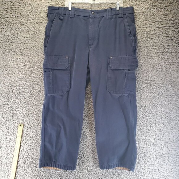 Duluth Trading Pants Mens 42X30 Navy Blue Relaxed Fit Cargo Style 100% Cotton - Picture 1 of 9